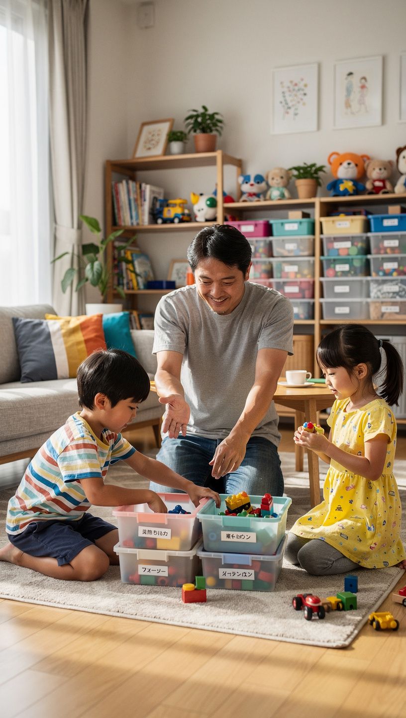 明るい色合いの収納カートに収納された日用品