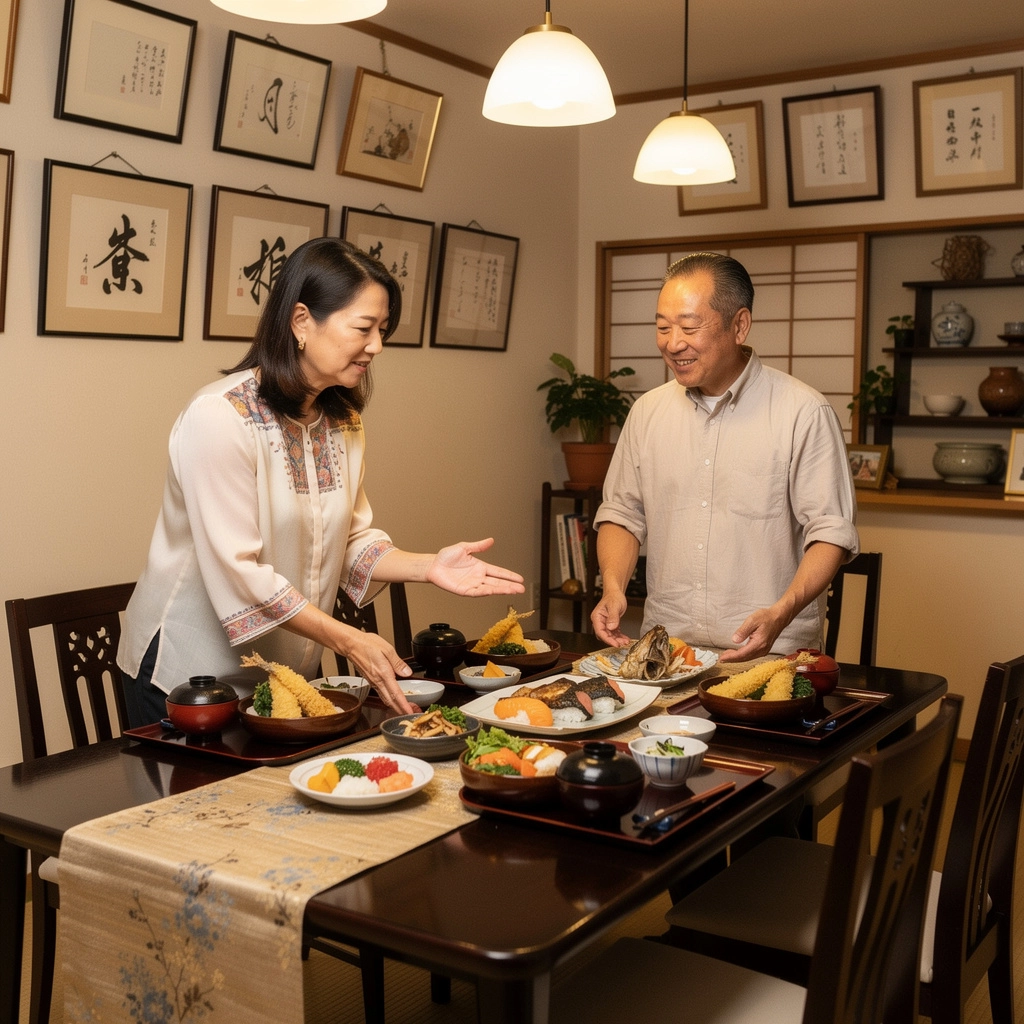 整理されたキッチンの棚に並んだ調理器具